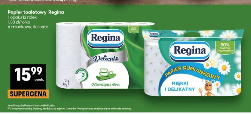 Papier toaletowy Regina Rumiankowy promocja w Delikatesy Centrum