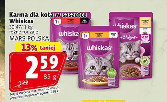 Karma dla kota Whiskas 1+ z wołowiną promocja w Prim Market