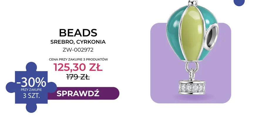 Beads srebro cyrkonia ZW-002972 Briju promocja w Briju