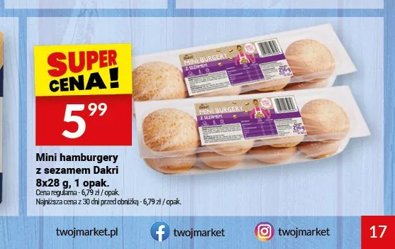 Mini hamburgery z sezamem Dakri promocja w Twój Market