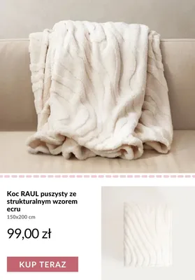 Koc Raul puszysty ze strukturalnym wzorem ecru 150x200 cm promocja w Homla