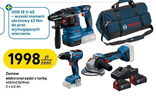 Zestaw elektronarzędzi z torbą BOSCH 2x4,0Ah promocja w Castorama