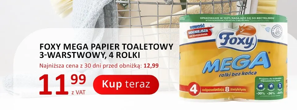 Papier toaletowy Foxy Mega 3-warstwowy 4-pak promocja w Poczta Polska