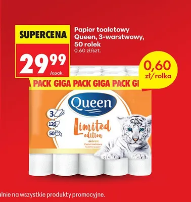 Papier toaletowy Queen 3-warstwowy Giga Pack promocja w Biedronka