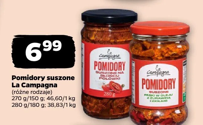 Pomidory suszone, różne rodzaje promocja w Netto