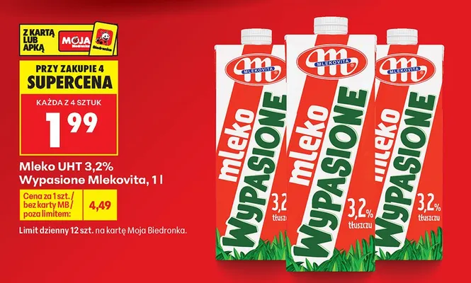 Mleko UHT 3,2% Wypasione Mlekovita promocja w Biedronka