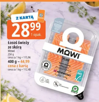 Łosoś świeży ze skórą Mowi promocja w Leclerc