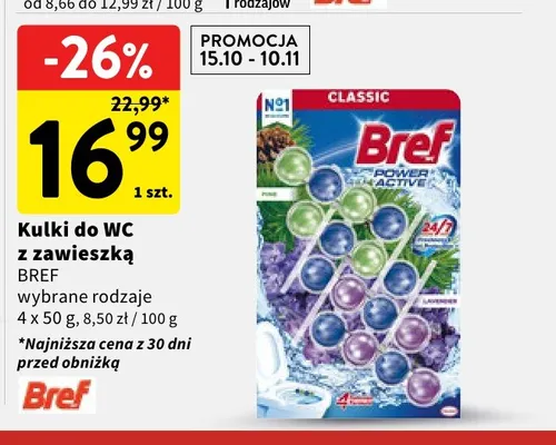 Kulki do WC z zawieszką Bref 4-pak promocja w Intermarche