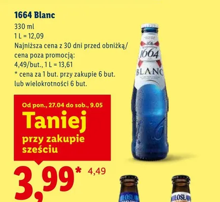 Piwo 1664 Blanc promocja w Lidl