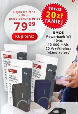 Powerbank EMOS WI 1046 10 000mAh 20W+Wireless promocja w Poczta Polska