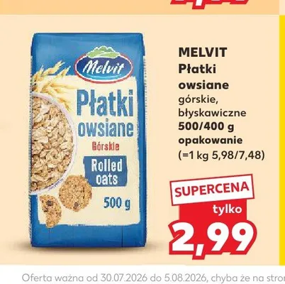 Płatki owsiane błyskawiczne Melvit promocja w Kaufland