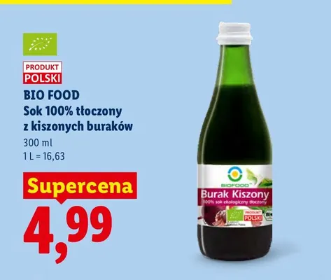 Sok tłoczony z kiszonych buraków Bio Food 100% promocja w Lidl