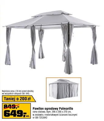 Pawilon ogrodowy Palmarillo rama stalowa 396x296x270cm w zestawie z materiałowymi ścianami bocznymi promocja w OBI
