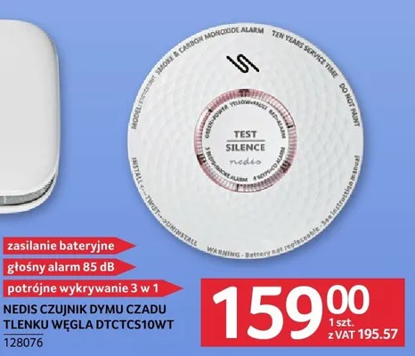 Czujnik dymu czadu tlenku węgla NEDIS DTC testiowy promocja w Selgros