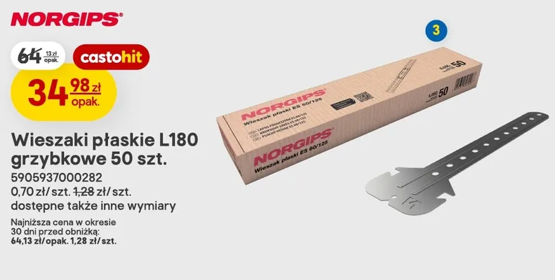 Wieszaki płaskie L180 grzybkowe Norgips promocja w Castorama