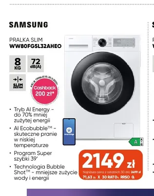 Pralka Slim WW80FG5L32AHEO Samsung promocja w Max Elektro
