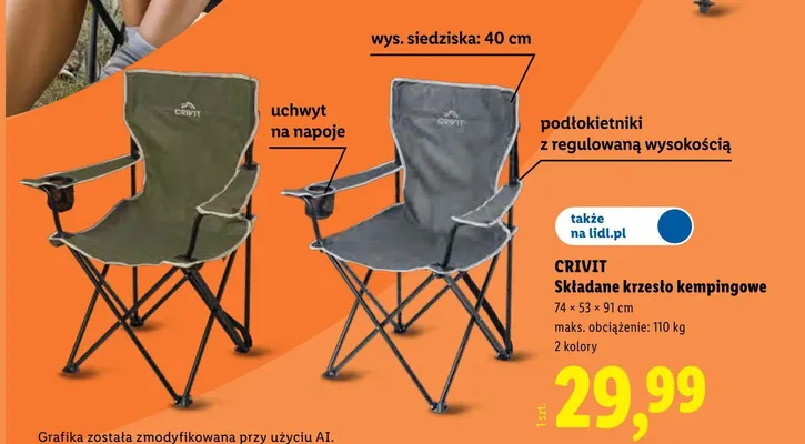 Składane krzesło kempingowe CRIVIT 74x53x91cm promocja w Lidl