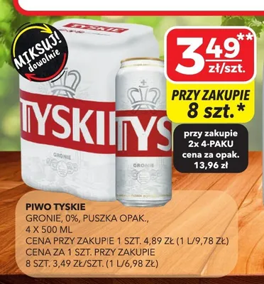 Piwo bezalkoholowe Tyskie 0% 4-pak 500ml promocja w Top Market