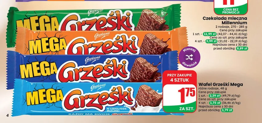 Wafel Grześki Mega toffi w czekoladzie mlecznej promocja w Dino