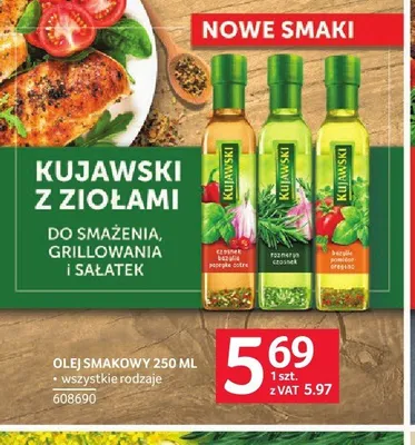 Olej rzepakowy smakowy Kujawski bazylia pomidor oregano promocja w Selgros