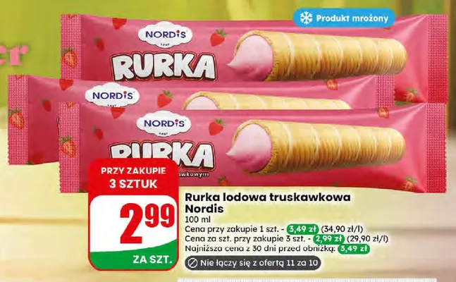 Rurka lodowa truskawkowa Nordis promocja w Dino