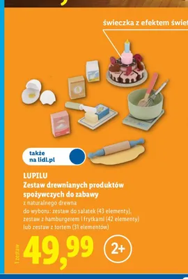 Zestaw drewnianych produktów spożywczych do zabawy zestaw z hamburgerem i frytkami Lupilu promocja w Lidl