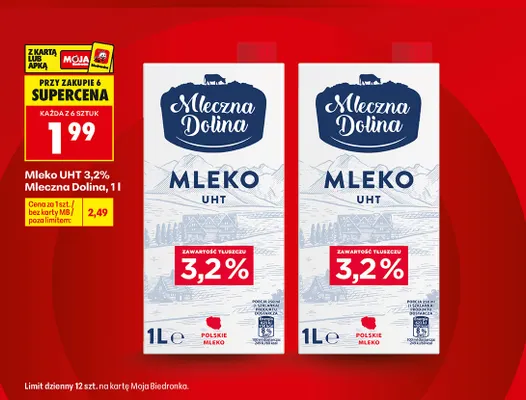 Mleko UHT Mleczna Dolina 3,2% promocja w Biedronka