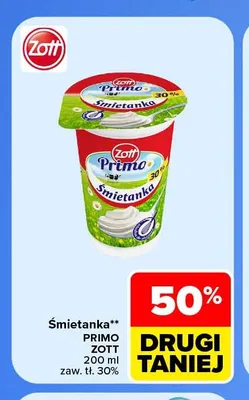 Śmietanka Primo Zott 30% promocja w Carrefour