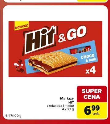 Markizy Hit czekolada i mleko 4-pak 27 g promocja w Carrefour Market