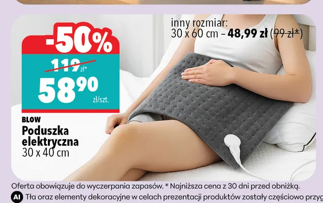 Poduszka elektryczna 30x60 cm Blow promocja w Biedronka Home