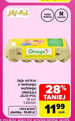 Jajka kurze od kur z wolnego wybiegu Omega3 Jajo-Pol promocja w Carrefour