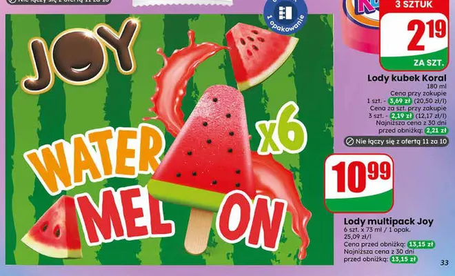 Lody Joy Water Melon 6-pak 73ml promocja w Dino