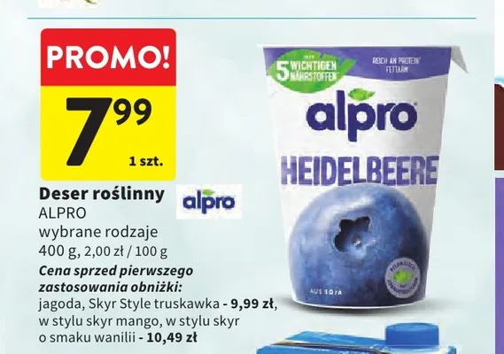 Deser roślinny Alpro w stylu skyr o smaku wanilii promocja w Intermarche