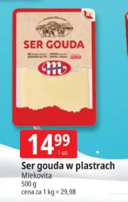 Ser gouda w plastrach Mlekovita promocja w Leclerc