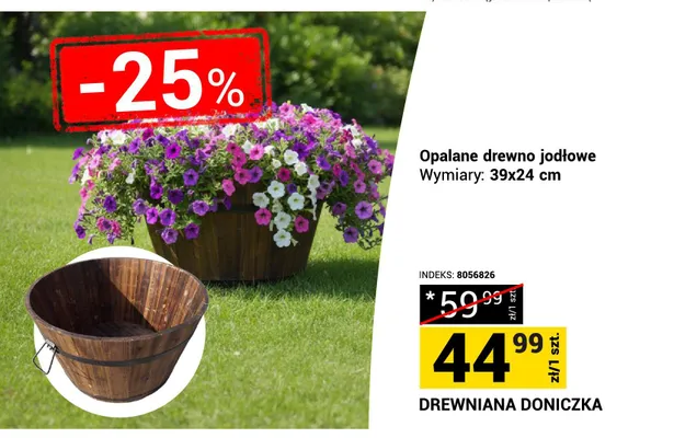 Drewniana doniczka opalane drewno jodłowe 39x24cm promocja w Merkury Market