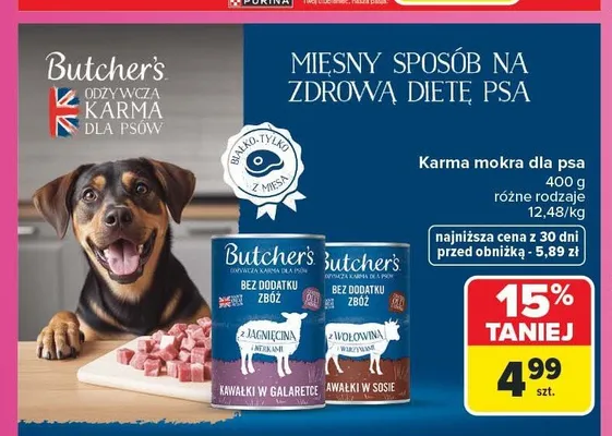 Karma mokra dla psa Butcher's Kawałki w galaretce jagnięcina z nerkami promocja w Carrefour