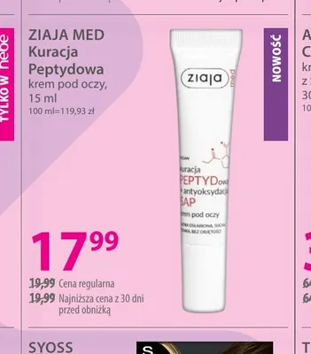 Krem pod oczy Kuracja Peptydowa Ziaja Med promocja w Hebe
