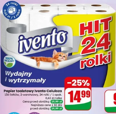 Papier toaletowy 2-warstwowy, 24 rolki  promocja w Dino