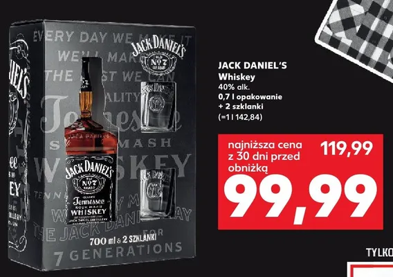 Whiskey Jack Daniel's 40% + 2 szklanki promocja w Kaufland