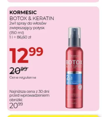 Spray do włosów 2w1 zwiększający połysk Botox & Keratin Kormesic promocja w Drogerie Jawa