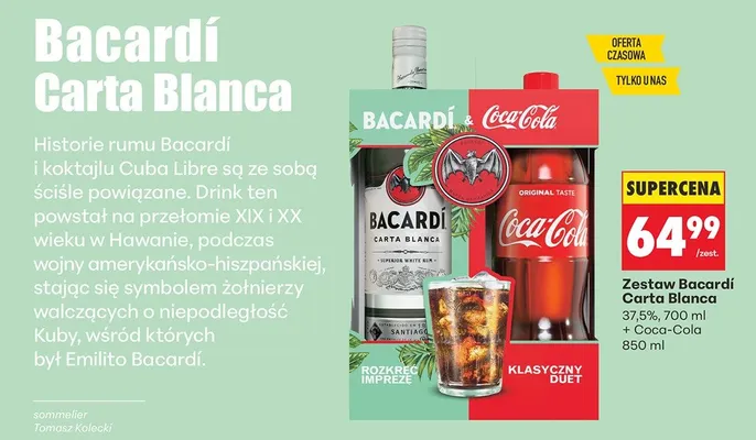 Zestaw Bacardí Carta Blanca + Coca-Cola promocja w Biedronka