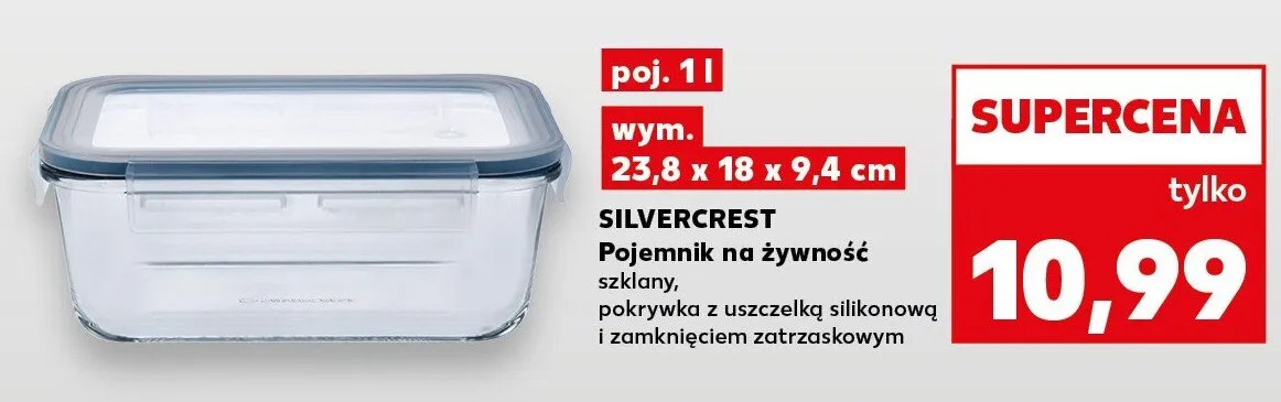 Pojemnik na żywność szklany, pokrywka z uszczelką silikonową i zamknięciem zatrzaskowym promocja w Kaufland