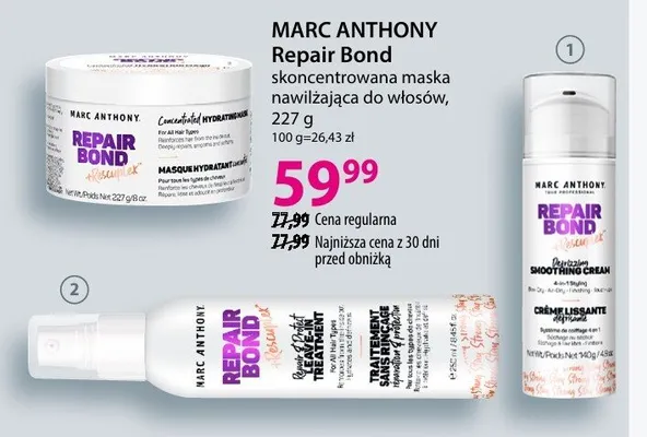 Odżywka MARC ANTHONY Repair Bond do włosów bez spłukiwania 250ml promocja w Hebe