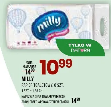 Papier toaletowy Milly 8szt promocja w Drogerie Natura