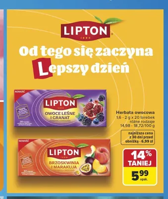 Herbata owocowa Lipton 20-pak promocja w Carrefour