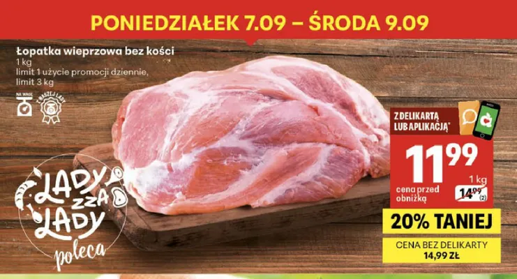 Łopatka wieprzowa bez kości promocja w Delikatesy Centrum