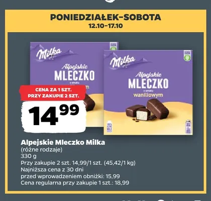 Alpejskie Mleczko Milka o smaku waniliowym promocja w Netto
