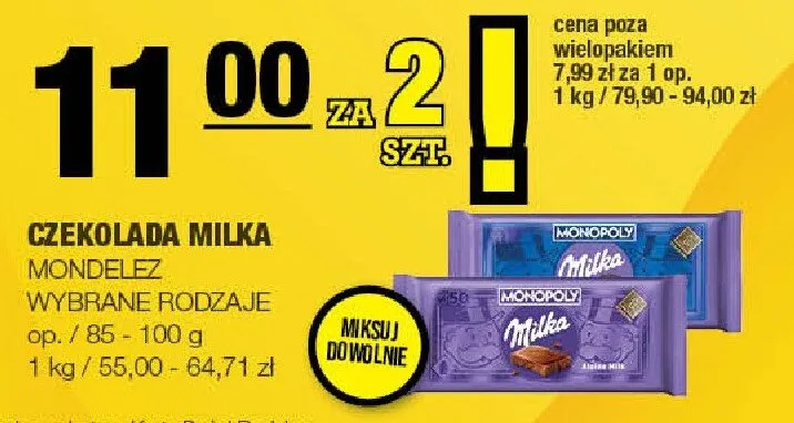 Czekolada Milka Mondelez wybrane rodzaje promocja w SPAR