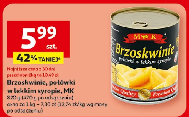 Brzoskwinie połówki w lekkim syropie MK promocja w Auchan