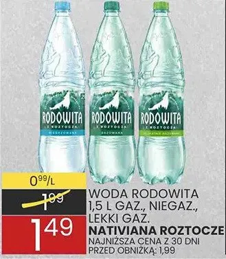 Woda rodowita 1,5 l gaz., niegaz., lekki gaz. Natura Roztoczy promocja w Wafelek